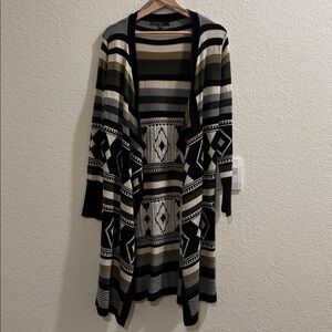 Striped Geometric Cardigan - Black, Gray, Green